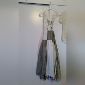 Gray and White Asymmetrical Halter Sundress